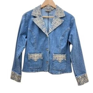 VTG EHYL Heritage Denim‎ Blazer Sz S Embroidered Western Prairie Ranch Bohemian